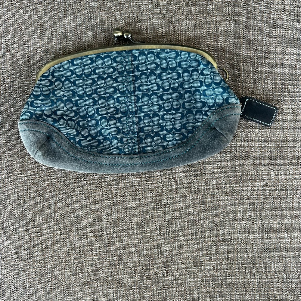Coach Teal and gray large kisslock - Picture 3 of 5
